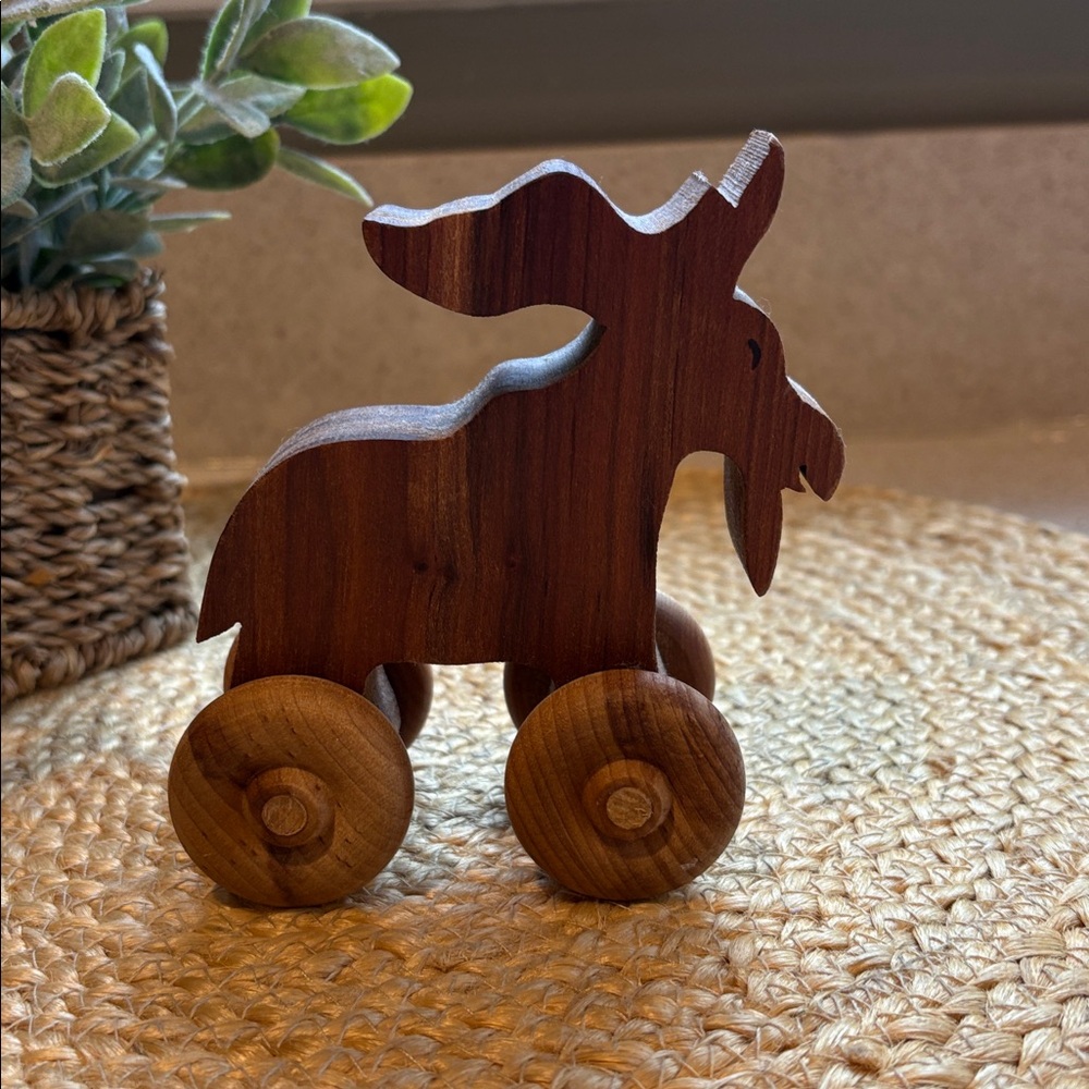 Wooden Moose on Wheels Push Toy